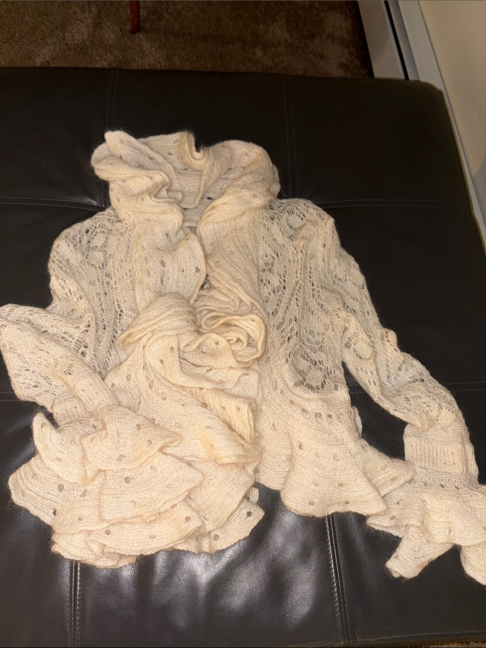 Ralph Lauren Cream Ruffled Open-Knit Cardigan
